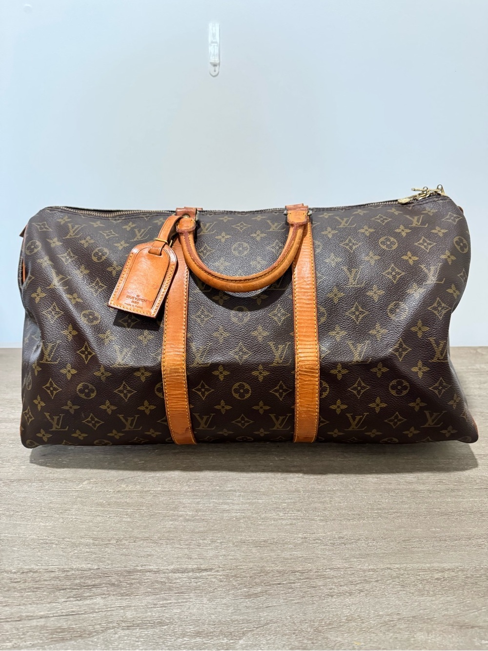 Louis Vuitton Monogram Keepall 50 Coated Canvas  Bag in Brown and Tan | Vintage